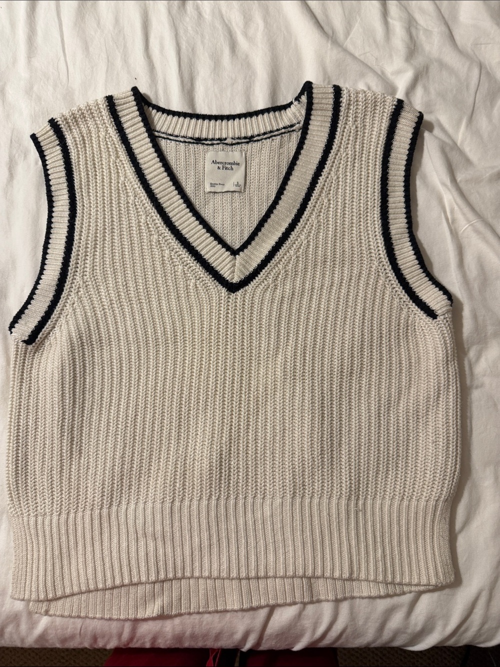 Abercrombie & Fitch Cream V-Neck Sweater Vest with Black Trim